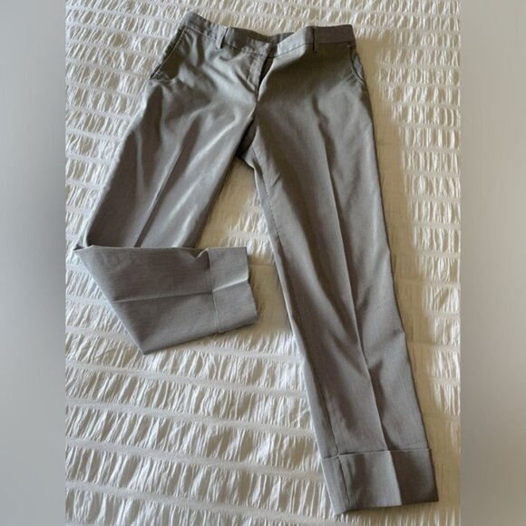 Tara Jarmon Cropped Taper Leg Pants Cuff Very Fine Blue Grey Pinstripe Office - Picture 2 of 10